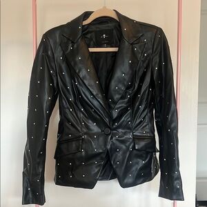 7 For All Mankind black leather Blazer with Glossy Finish